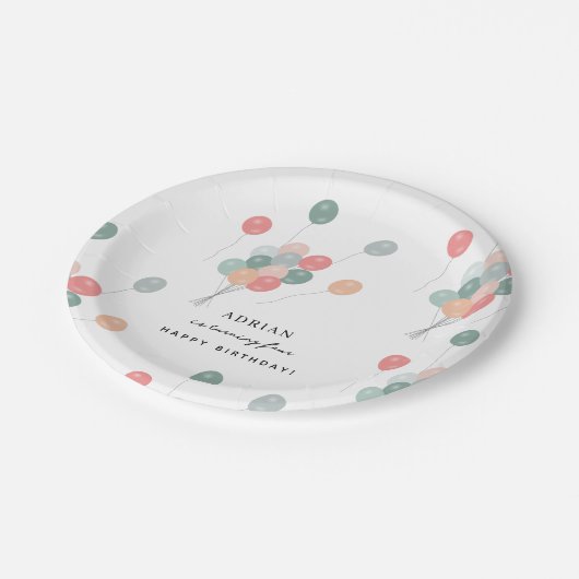 Kleurrijke Pastel Verjaardagsfeestballonnen Modern Papieren Bordje (Gekanteld)