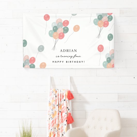 Kleurrijke Pastel Verjaardagsfeestballonnen Modern Spandoek (Insitu)