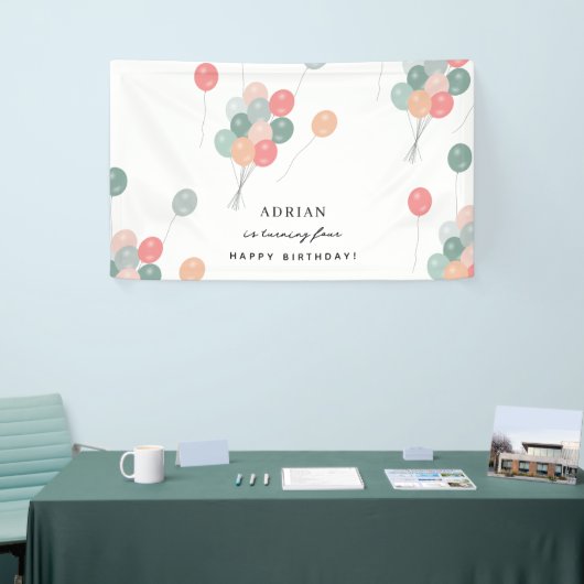 Kleurrijke Pastel Verjaardagsfeestballonnen Modern Spandoek (Beurs)