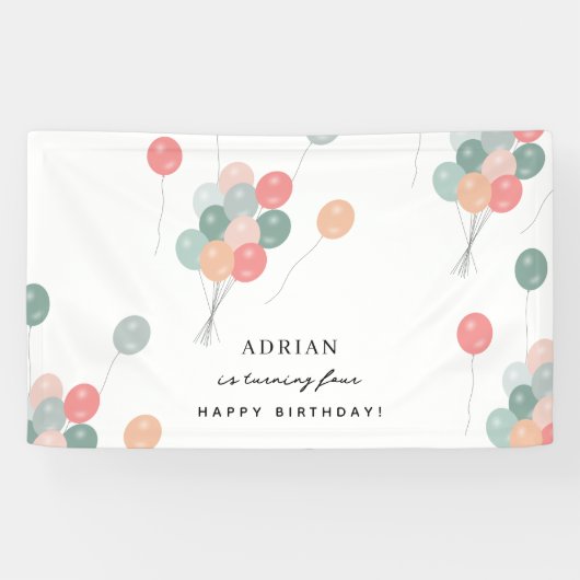 Kleurrijke Pastel Verjaardagsfeestballonnen Modern Spandoek (Horizontaal)