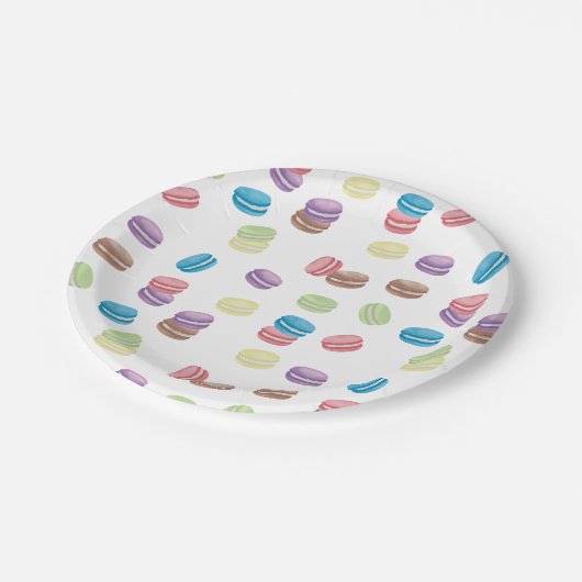 Kleurrijke Pastel Waterverf Franse Macarons Papieren Bordje (Gekanteld)