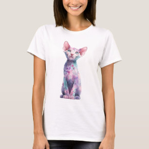 Kleurrijke Pastel Waterverf Spat Sphynx Kat Mannen T-shirt