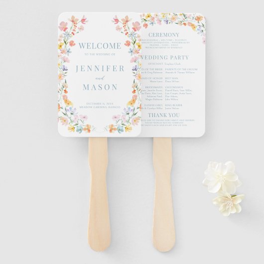 Kleurrijke Pastel Wildflower Meadow Wedding Progra Handwaaier (Voorkant en achterkant)