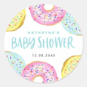 Kleurrijke Pastelkleurige Strooidonuts Baby Shower Ronde Sticker