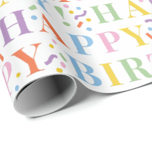 Kleurrijke Pastels Happy Birthday en Confetti Cadeaupapier