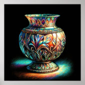 Kleurrijke pasteltekening Antiek kunst glazen vaas Poster (Voorkant)