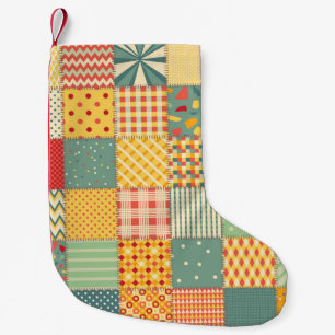 Kleurrijke patchwork: abstracte naadloze ornamente kleine kerstsok
