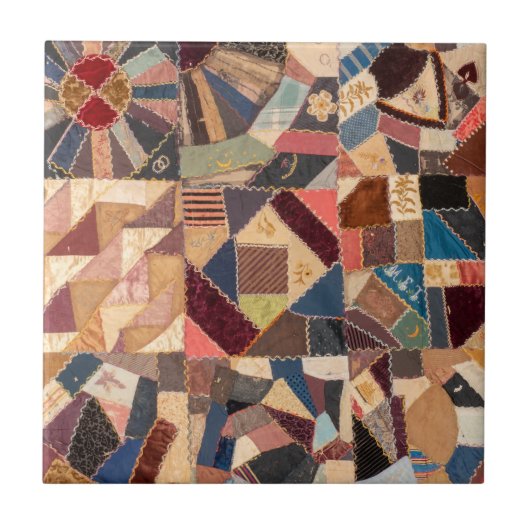 Kleurrijke  Patchwork Crazy Quilt Rustiek Tegeltje (Voorkant)