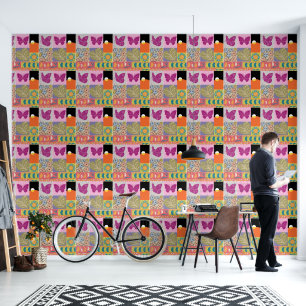 Kleurrijke patchwork ingelijst vintage behang