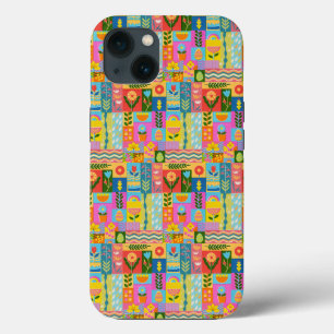 Kleurrijke patchwork ingelijst vintage iPhone 13 hoesje