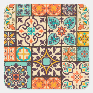 Kleurrijke Patchwork Islam Motieven Tegel Vierkante Sticker