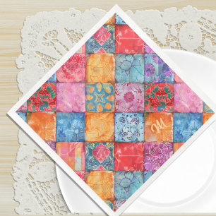 Kleurrijke Patchwork Print Monogram Servet