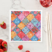Kleurrijke Patchwork Print Monogram Servet (Insitu)