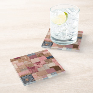 Kleurrijke Patchwork Quilt Art Glass Onderzetter