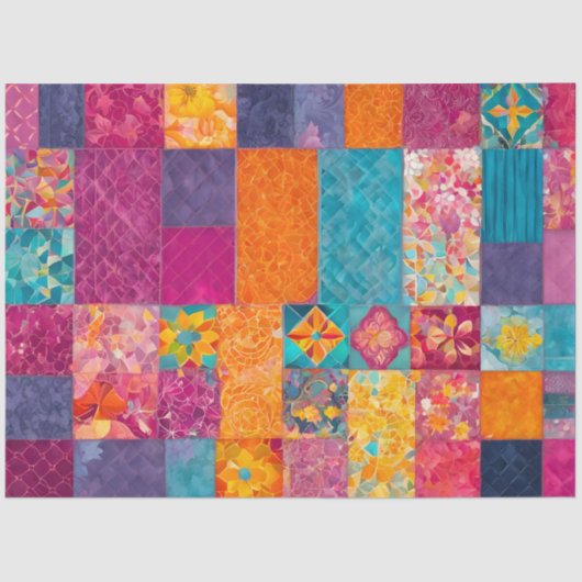 Kleurrijke Patchwork Quilt Art Tissue Papier (Voorkant)