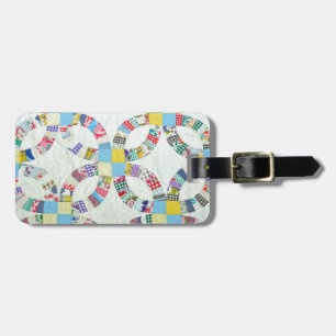 Kleurrijke patchwork quilt bagagelabel