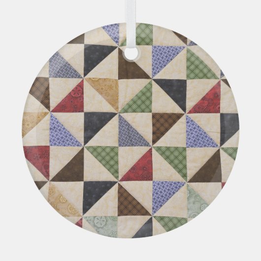 Kleurrijke Patchwork Quilt: Bloemtextuur. Glas Ornament (Voorkant)