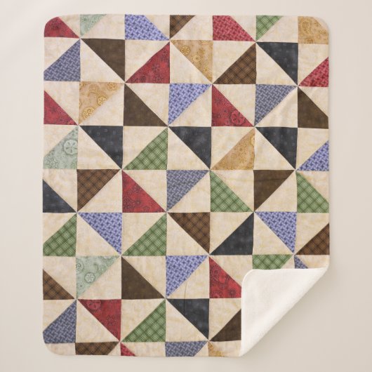 Kleurrijke Patchwork Quilt: Bloemtextuur. Sherpa Deken (Voorkant)