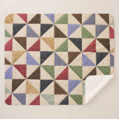 Kleurrijke Patchwork Quilt: Bloemtextuur. Sherpa Deken (Voorkant (horizontaal))