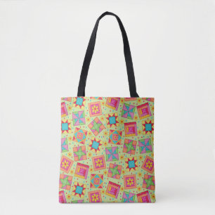 Kleurrijke patchwork quilt blokken groen draagtas