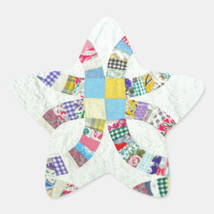 Kleurrijke patchwork quilt ster sticker