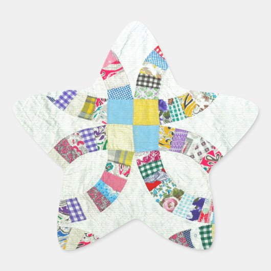 Kleurrijke patchwork quilt ster sticker (Voorkant)
