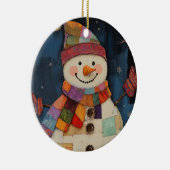 Kleurrijke Patchwork Snowman Kerstversiering Keramisch Ornament (Rechts)