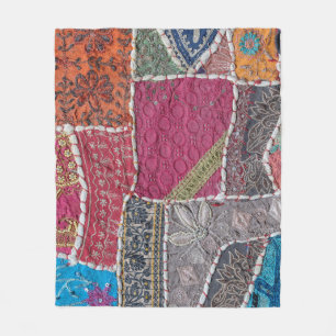 Kleurrijke Patchwork Tapijt Closeup Detail Fleece Deken