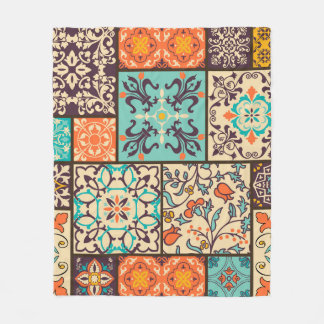 Kleurrijke Patchwork Tegel: Islamitische Majolica  Fleece Deken