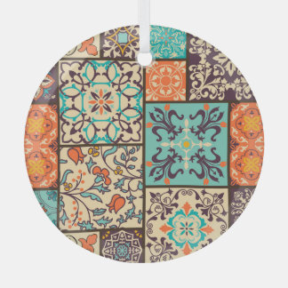 Kleurrijke Patchwork Tegel: Islamitische Majolica  Glas Ornament