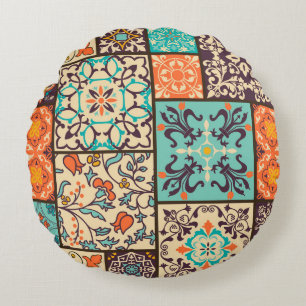 Kleurrijke Patchwork Tegel: Islamitische Majolica Rond Kussen