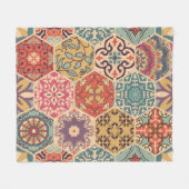 Kleurrijke Patchwork Tegel Islamitische Motieven Fleece Deken (Voorkant (Horizontaal))