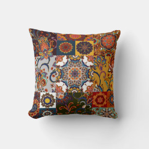 Kleurrijke Patchwork Tegel: Majolica Pottery Style Kussen