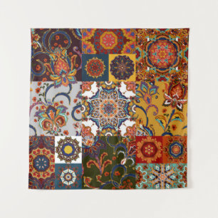 Kleurrijke Patchwork Tegel: Majolica Pottery Style Wandkleed