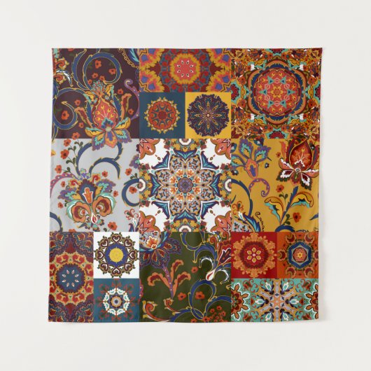 Kleurrijke Patchwork Tegel: Majolica Pottery Style Wandkleed (Voorkant)