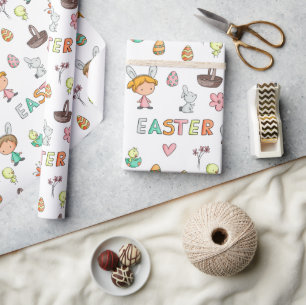 Kleurrijke Patroon Bunnies Eggs Kinder Pasen Cadeaupapier