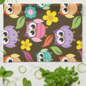 Kleurrijke Patterned Uilen en Bloemen Theedoek (Gevouwen)