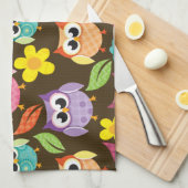 Kleurrijke Patterned Uilen en Bloemen Theedoek (Quarter Fold)