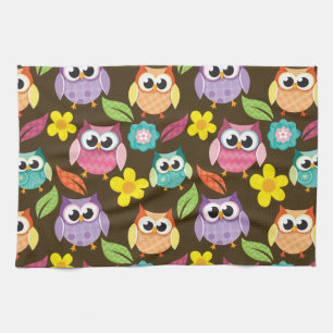 Kleurrijke Patterned Uilen en Bloemen Theedoek