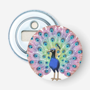 Kleurrijke Pauw Illustratie met Elegante Veer Button Flesopener