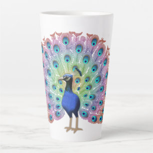 Kleurrijke Pauw Illustratie met Elegante Veer Latte Mok