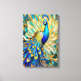 Kleurrijke Pauw in Art Nouveau Stijl Kleurrijke Mu Canvas Afdruk