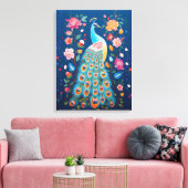 Kleurrijke pauw met blauwe groene Oranje veren Canvas Afdruk (Insitu (Woonkamer))