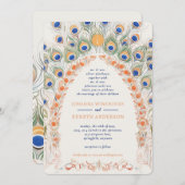 Kleurrijke pauwenboog | Monogram bruiloft Kaart (Voorkant / Achterkant)