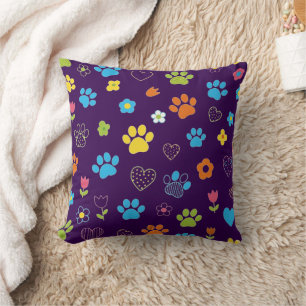 Kleurrijke Paw Print, Hart, en Bloem Patroon Kussen