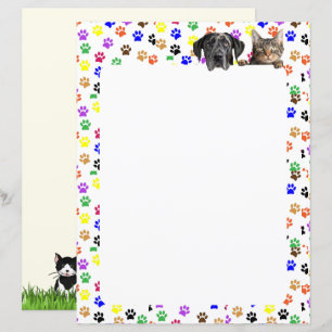Kleurrijke Paw Prints met Hond en Kat 8.5 x 11