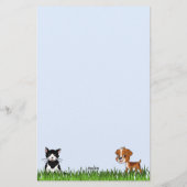Kleurrijke Paw Prints met Hond en Kat Lined Briefpapier (Achterkant)