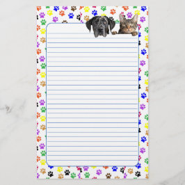Kleurrijke Paw Prints met Hond en Kat Lined Briefpapier
