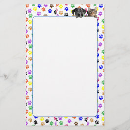 Kleurrijke Paw Prints met Hond en Kat Stationery Briefpapier