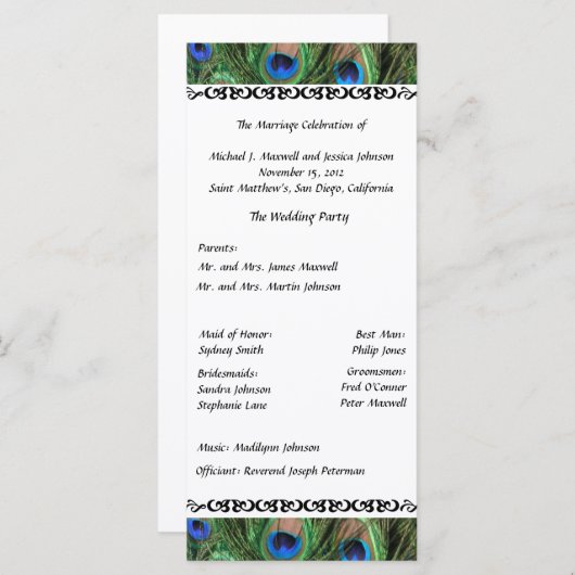 Kleurrijke Peacock Feather Wedding Program Programma (Voorkant / Achterkant)